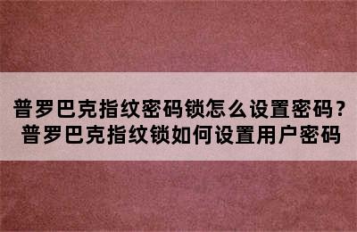 普罗巴克指纹密码锁怎么设置密码？ 普罗巴克指纹锁如何设置用户密码